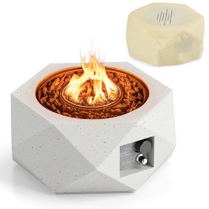Costway 28" Hexagon Terrazzo Propane Gas Fire Pit with Stainless Steel Burner & Lava Rocks - 1 of 4
