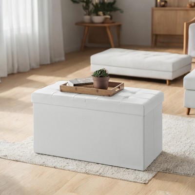 Folding Storage Ottoman Bench, Storage Bench with Flipping Lid, Ottoman with Storage, Faux Leather, 660 lb Load Capacity