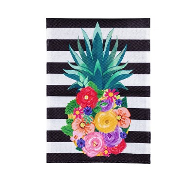 Evergreen Color Floral Pineapple Striped Garden Burlap Flag