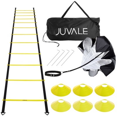 Juvale Agility Ladder Training Equipment, 12 Rung Ladder with 6 Disc Cones,  Resistance Parachute, Speed Training, Football, Workout, (20 Ft)