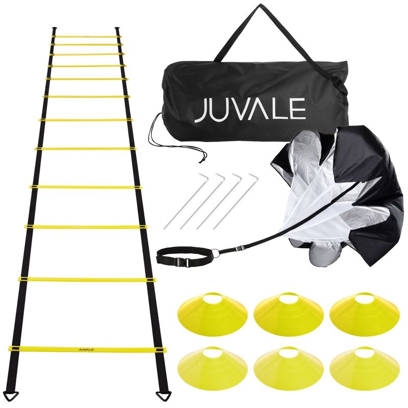 Juvale Agility Ladder Training Equipment, 12 Rung Ladder with 6 Disc Cones, Resistance Parachute, Speed Training, Football, Workout, (20 Ft), 1 of 11