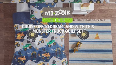 Blue Monster Truck Microfiber Reversible Twin Quilt Set