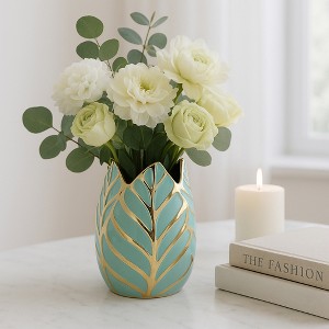 Sagebrook Home Glam Decorative Ceramic Leaf Bud Vase for Room and Office Decor - 1 of 4