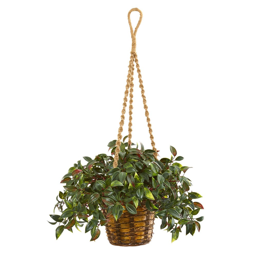 30" Mini Melon Artificial Plant in Hanging Basket - Nearly Natural: Indoor/Outdoor Decor, Mid-Century Style, Wicker Basket