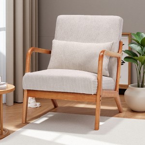 Mid-Century Upholstered Armchair with Pillow and Solid Wood Frame - 1 of 4