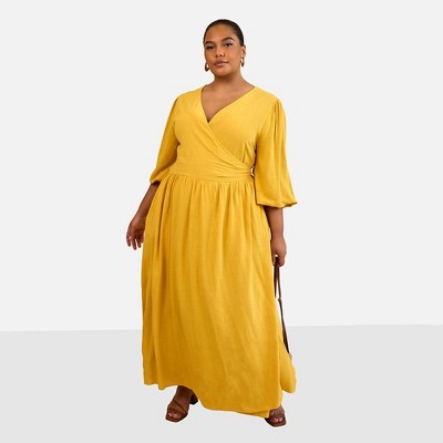 Rebdolls Women's Bette Linen Ballon Sleeve Maxi A Line Dress