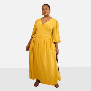 Rebdolls Women's Bette Linen Ballon Sleeve Maxi A Line Dress - 1 of 4