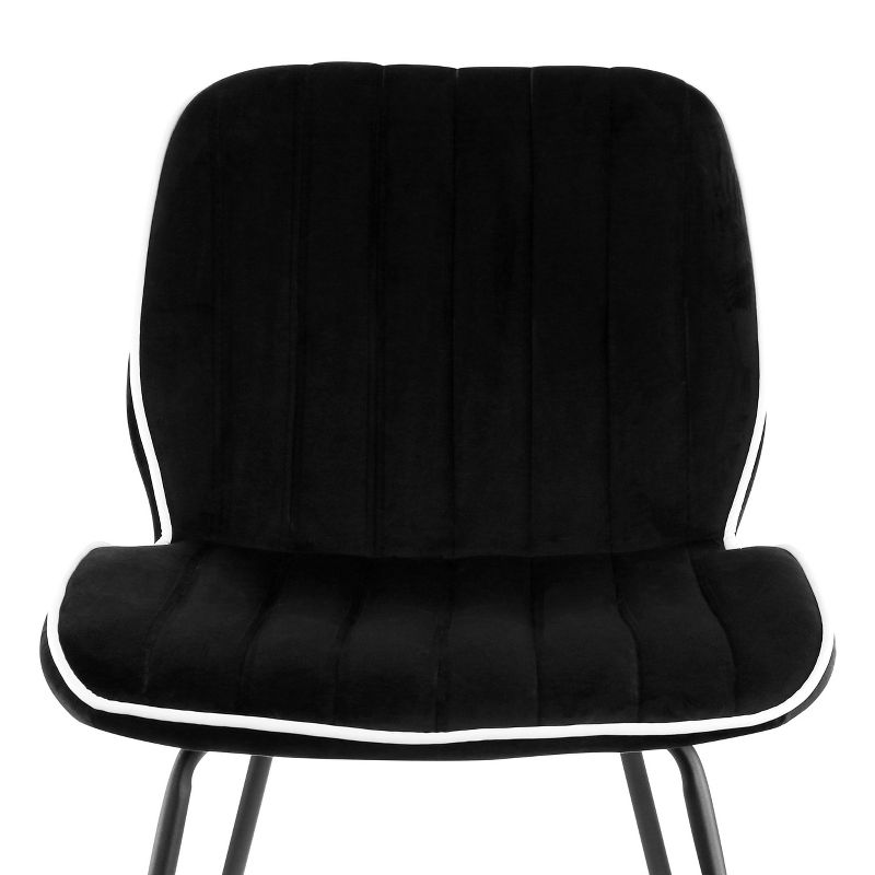 Elama 2 Piece Velvet Tufted Chair in Black with Black Metal Legs, 3 of 10