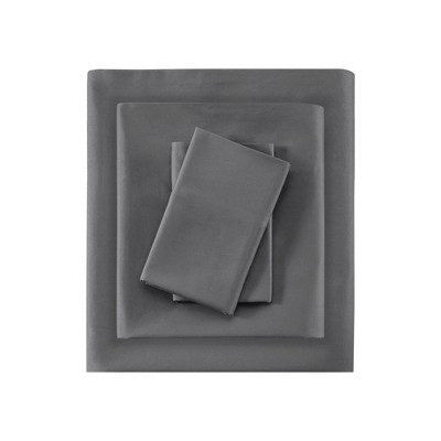 King 525 Thread Count Solid Cotton Blend Sheet Set Charcoal : Target