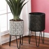 LuxenHome Set of 2 Black and Off White Metal Cachepot Planters with Black Metal Stands Multicolored - 3 of 4