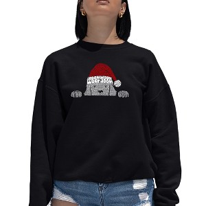 LA Pop Art Christmas Peeking Dog - Women's Word Art Crewneck Sweatshirt - 1 of 4