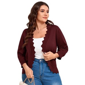 Coolmee Women's Plus Size 3/4 Sleeve Cardigan Lightweight Casual Open-Front Cropped Shrug Sweaters for Women - 1 of 4