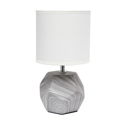 Gray and White Marbled Ceramic Mini Table Lamp with Fabric Shade