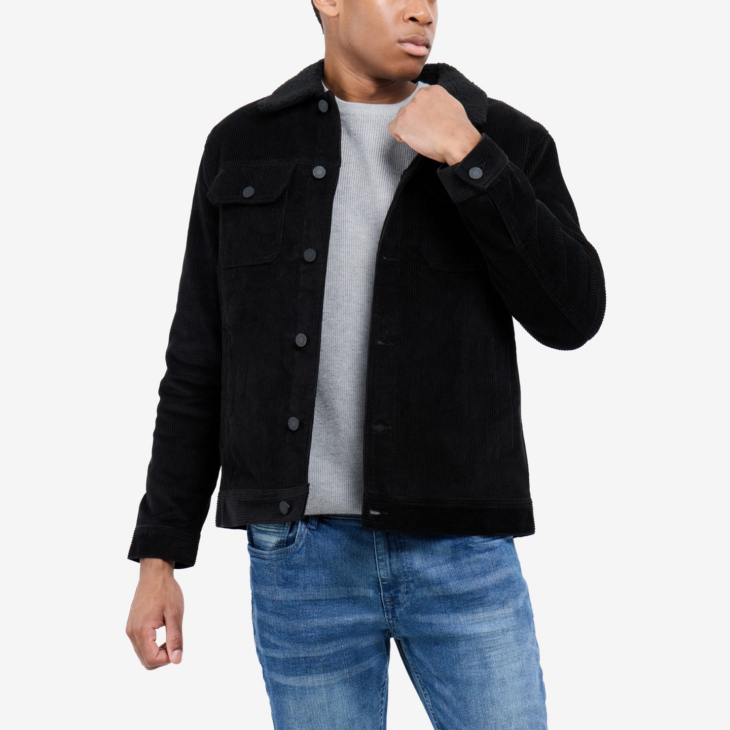 Мужская куртка X RAY Faux Shearling Lined Collar Corduroy, цвет: Чёрный — фото 4