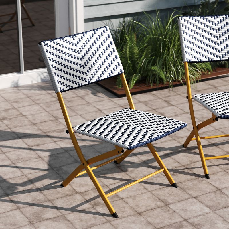 Emma and Oliver Set of Two Folding French Bistro Chairs in PE Rattan with Metal Frames for Indoor and Outdoor Use, 4 of 12