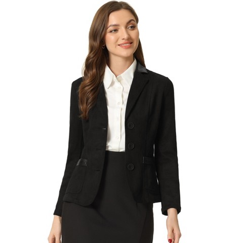 INSPIRE CHIC Women's Lapel Collar Button Front Long Sleeve Faux Suede Blazer X-Large Black