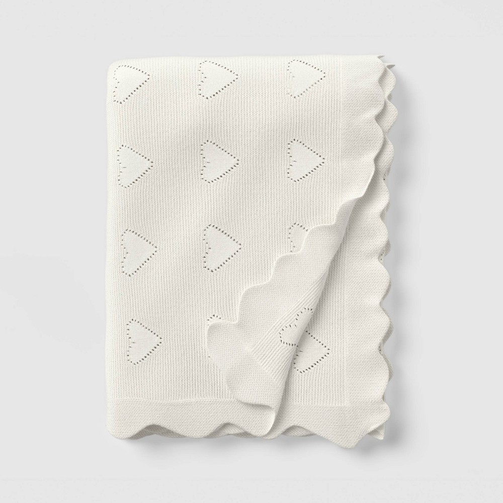 Valentine's Day Heart Knit Throw with Scalloped Trim Ivory - Threshold™