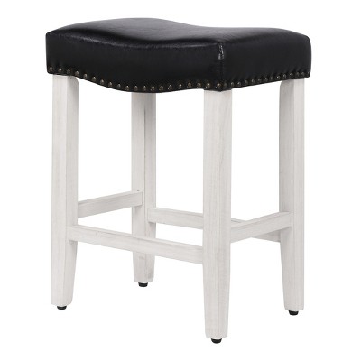 Modern Farmhouse 24" Black Leather Saddle Seat Counter Stool