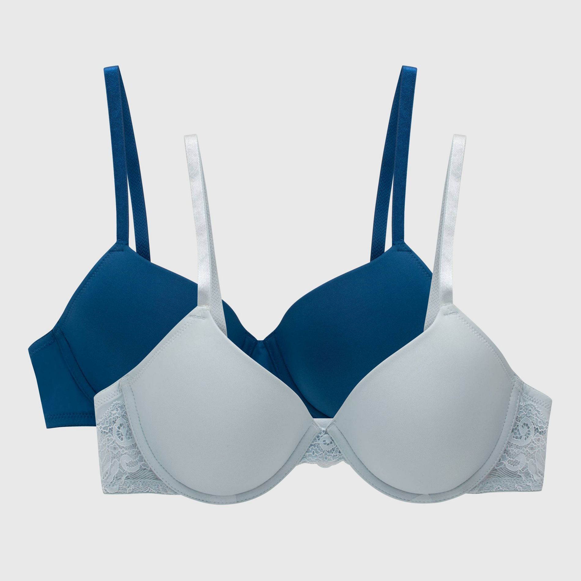 Maidenform Women's 2pk Push-Up Underwire Bra MBT843 - Salty Pepper Gray/Navy 34C: Padded Cups, Adjustable Straps, Back Hook Fastener