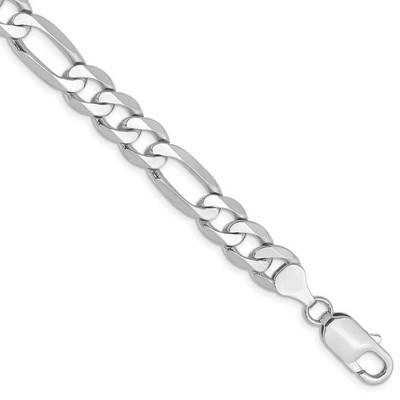 Black Bow Jewelry 5.5mm 14k White Gold Solid Flat Figaro Chain Necklace