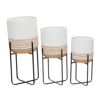 Set of 3 Metal Planters White/Beige - Olivia & May