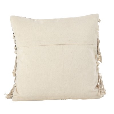 Ivory Moroccan Wedding Blanket Fringe Cotton Pillow, 18" Square