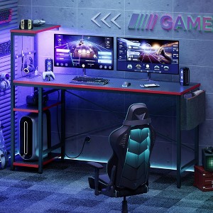 Bestier 61" Reversible Gaming Computer Desk with Power Outlet LED Desk with 4 Tier Shelves - 1 of 4