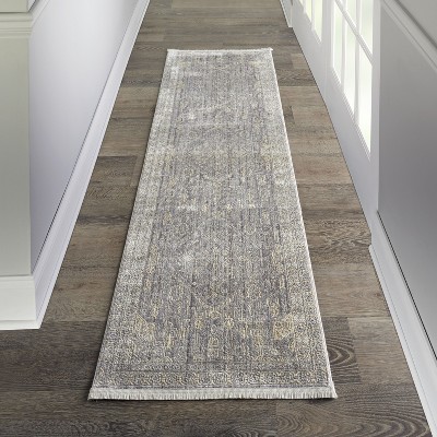 Grey and Beige Hand-Knotted Medallion Runner Rug