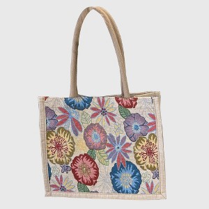 Anna-Kaci Women's Floral Sackcloth Tote Bag - Lightweight Handbag - 1 of 4