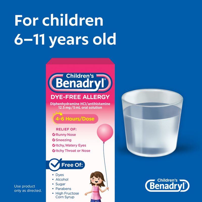 Children's Benadryl Dye-Free Allergy Relief Liquid - Bubble Gum - Diphenhydramine - 4 fl oz, 5 of 12