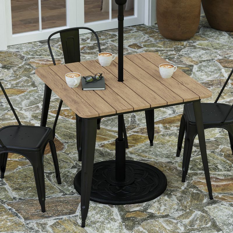 Merrick Lane Indoor/Outdoor Dining Table with Umbrella Hole, 36" Square All Weather Poly Resin Top and Steel Base, 3 of 11