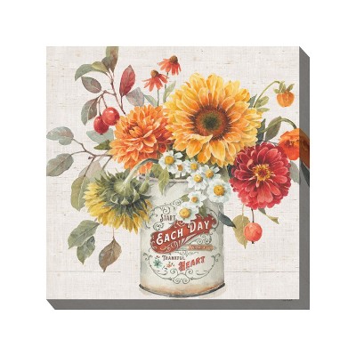 Cottage Garden West of The Wind Thankful Heart Yellow, Orange, Red 24 x 24 Inch Waterproof Gallery Wrapped Canvas, Outdoor Garden, Yard, Patio All