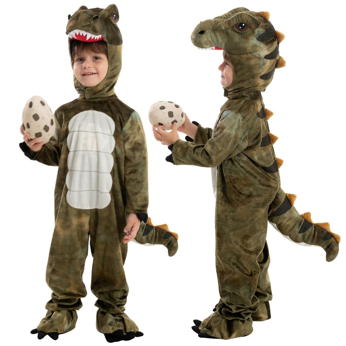 Joyfy Halloween Costume Dinosaur Jumpsuit for Kid, T-Rex Outfit with 3D Hood, Tail & Egg –Animal Suit for Boys Girls Dress Up Party - thumbnail 10