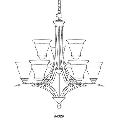 Trinity 9-Light Brushed Nickel Two-Tier Chandelier with Etched Glass Shades
