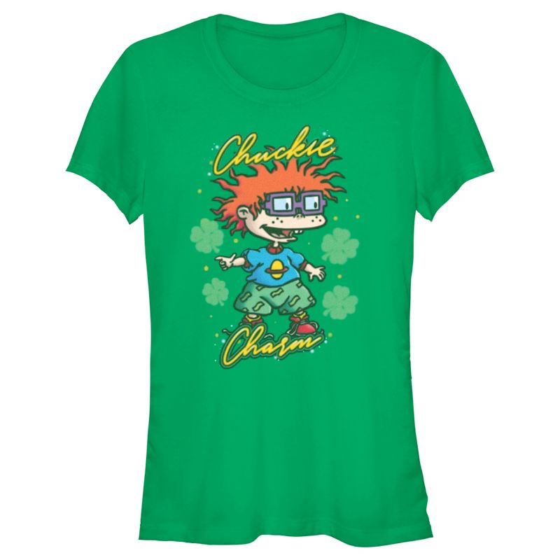 Juniors Womens Rugrats St. Patrick's Day Chuckie Charm T-Shirt, 1 of 5