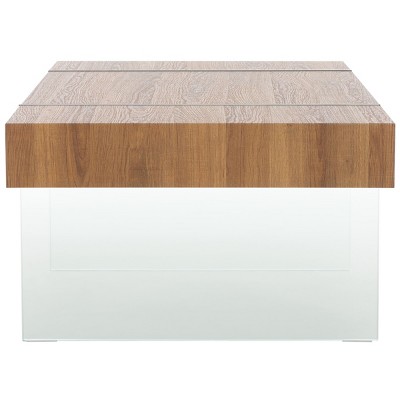 Jacob Natural Brown Wood and Clear Glass Rectangular Coffee Table