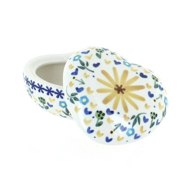 Blue Rose Polish Pottery Yellow Daisy Heart Box