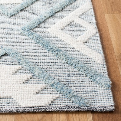 Blue Geometric Hand-Knotted Wool Area Rug, 3' x 5'
