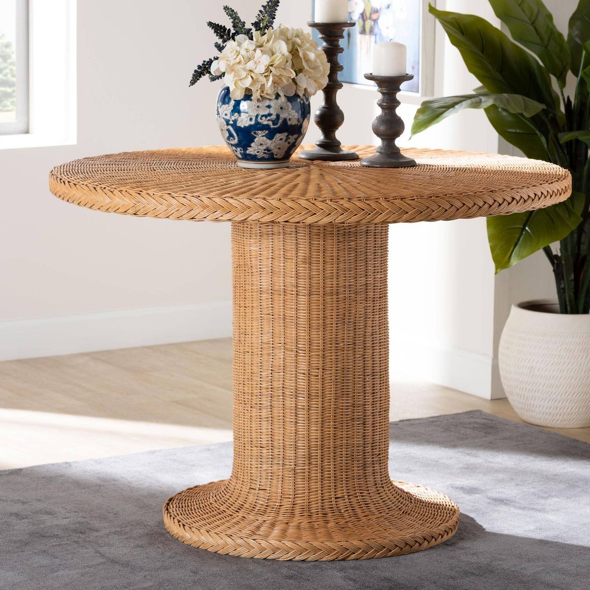 bali & pari Farrow Bohemian Braided Rattan Dining Table Light Honey - thumbnail 7