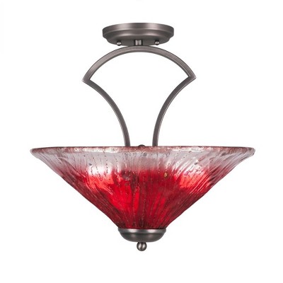 Toltec Lighting Zilo 3 - Light Flush Mount in  Graphite with 16" Raspberry Crystal Shade