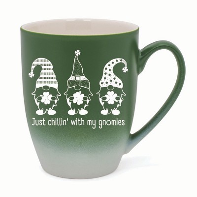 Elanze Designs Just Chillin' With My Gnomies Two Toned Ombre Matte 10 ounce New Bone China Coffee Tea Cup Mug, Green and White