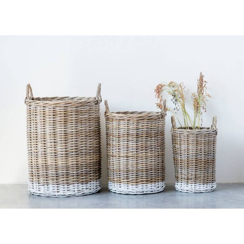 Set of 3 Decorative Rattan Baskets with White Base and  Handles Beige - Storied Home, 4 of 7