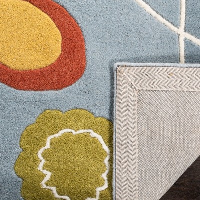 Handmade Light Blue and Multi Wool Round Tufted Rug