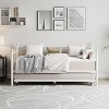 Twin Daybed with Trundle, Metal Sofa Bed Frame with Floral Headboard, Pull-Out Guest Bed with Lockable Casters, for Living Room, Bedroom - 4 of 4