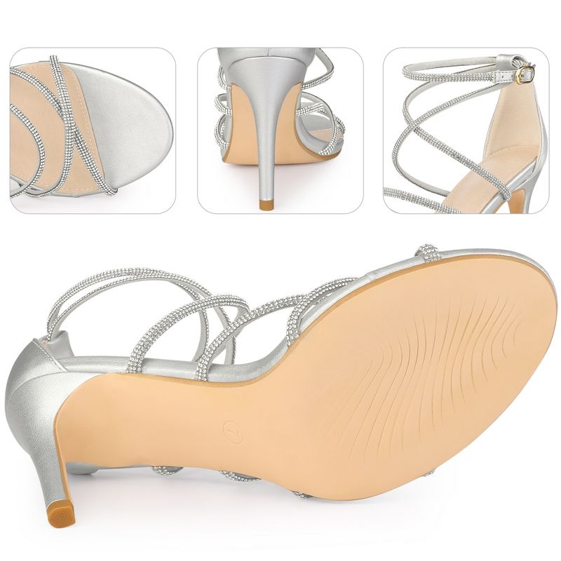 Perphy Women's Rhinestone Strappy Open Toe Stiletto Heel Ankle Strap Gladiator Sandals, 3 of 5
