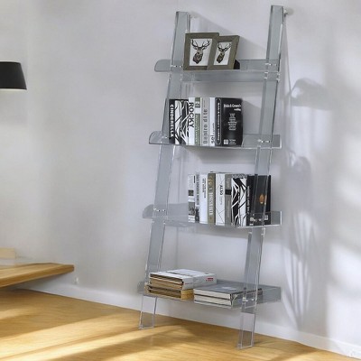 Alilang 24.50 Inch Acrylic Ladder Shelf Display Rack with Four Transparent Storage Tiers - Clear