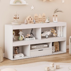 Kids Bookshelf with Drawer, Wooden Toy Storage Organizer, White Bookcase for Playroom, Classroom, Kids Room - 1 of 4