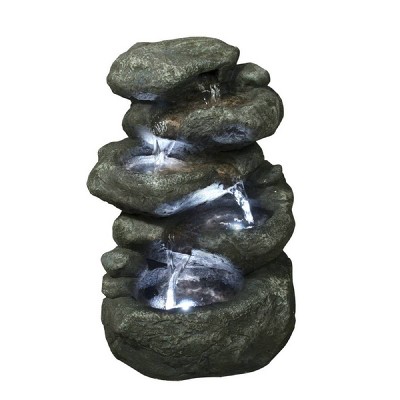 11" 5 Level Natural Rocks Fountain with LED Lights Stone Gray - Hi-Line Gift