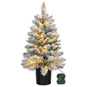 Pre-Lit Artificial Mini Christmas Tree, 2ft Snow Flocked Artificial Pine Xmas Tree - 1 of 4