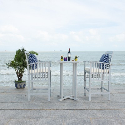 Gray Wooden 3-Piece Bar Height Bistro Set with Cushions